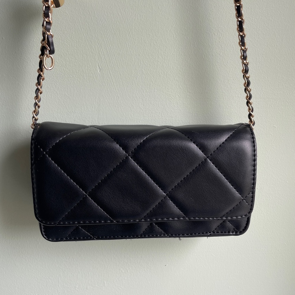 Black Quilted Faux Leather Crossbody Bag